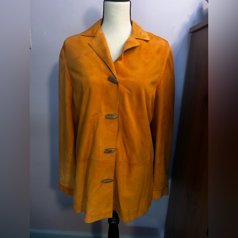 Talbots Collection Leather and Wood Button Shirt L